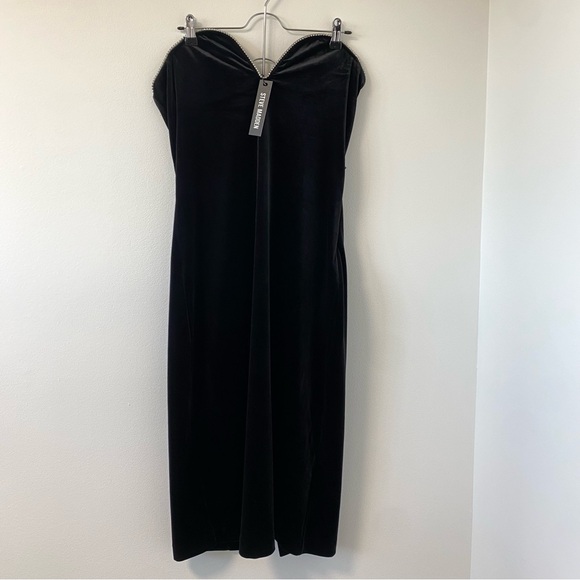 NEW Velvet Rhinestone Wire Plunge Evening Cocktail Formal Strapless Midi Dress - Picture 3 of 9
